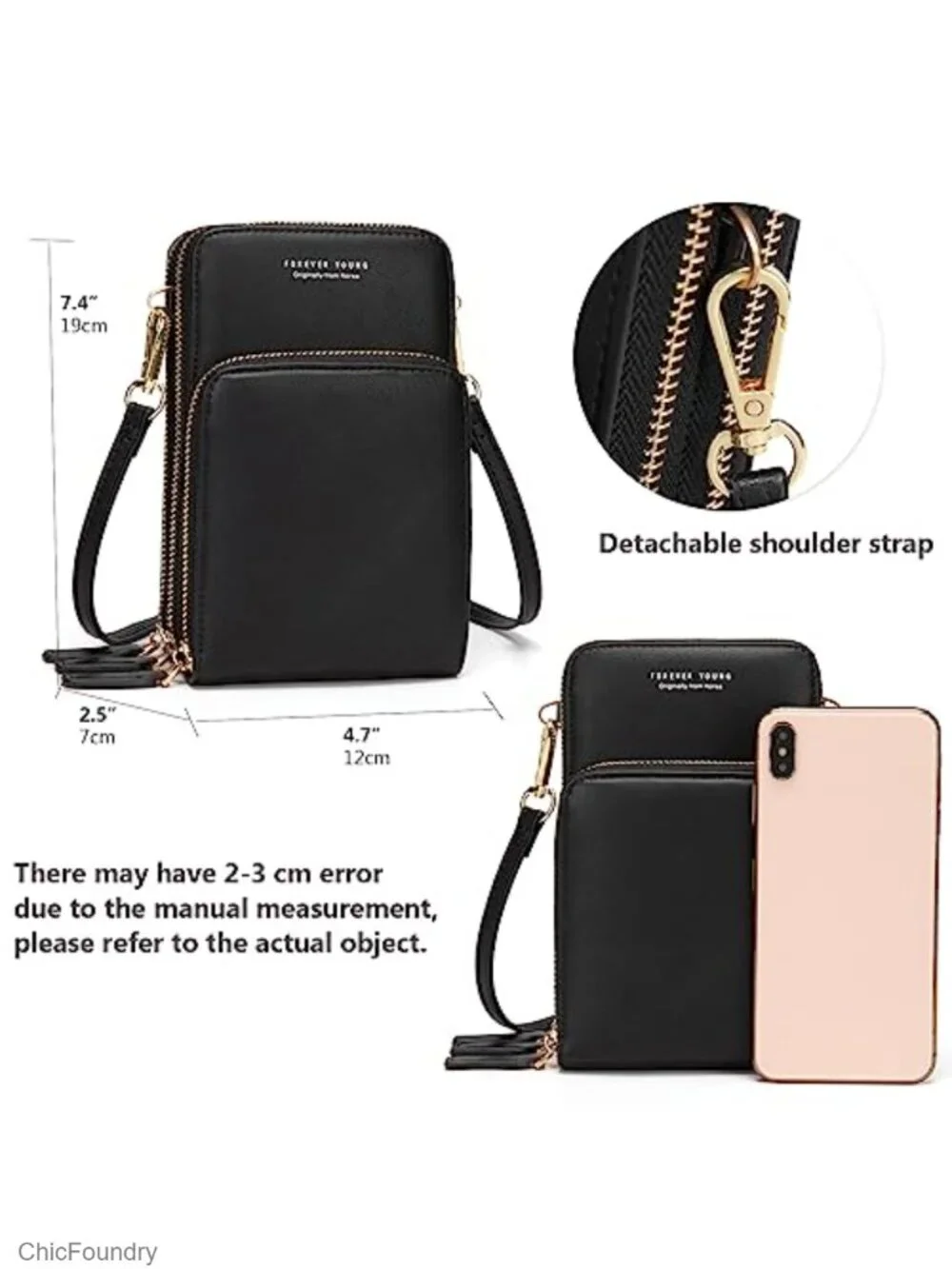 Small Crossbody Phone Purse with 6 Card Slots, Multi-Pocket Zipper, Soft